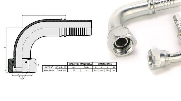 Imagen de HEMBRA CODO 90° 1.1/4" BSP X 11F 20 MANG.1.1/4" CONICO